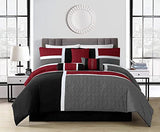 Chezmoi Collection 7-Piece Quilted Patchwork Comforter Set, Red/Gray/Black, Queen Chezmoi Collection