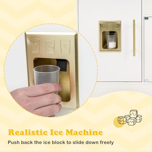 INFANS Kids Kitchen Playset, Cooking Toy Kitchen Set with Coffee Machine Stove Removable Sink Microwave Storage Cabinet, Simulation Wooden Play Kitchen for Toddler Boys Girls (Cream White) INFANS