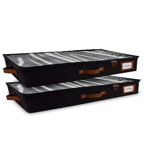 HOMELUX THEORY 2pc Low Profile Under Bed Storage Containers, Thin Under Couch Storage Organizer with Bins & Lids, Underbed Storage Box Ideal for Seasonal Clothes, Blankets, Fabric & Shoes (Black) HOMELUX THEORY