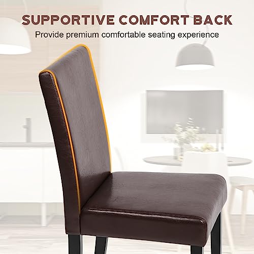 FDW Dining Chairs Set of 4, Dining Room Chairs Kitchen Chairs,Side PU Cushion Chairs with Waterproof Surface and Wood Legs,for Kitchen Restaurant and Living Room,Leather Brown FDW
