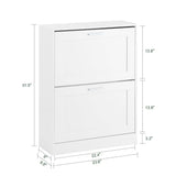 Haotian Shoe Storage Cabinet Entryway, Slim Shoe Rack Freestanding, Narrow Shoe Organizer 2 Flip-Drawers for Front Door Entrance Hallway, White, FSR137-W Haotian