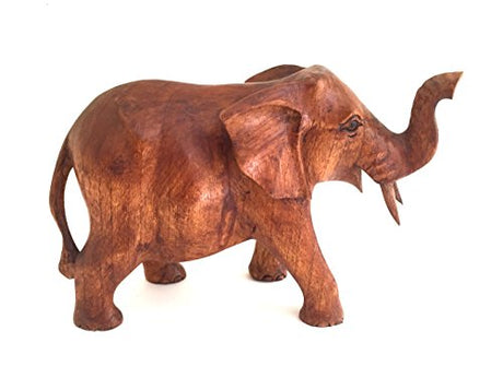 OMA Elephant Statue Solid Wood Hand Carved Lucky Trunk Up Elephant Figurine Home Decor (Medium) OMA