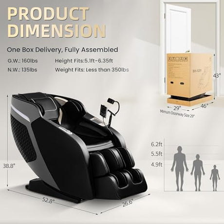 4D Massage Chair Full Body, 55" SL-Track Shiatsu Massage Zero Gravity Recliner Chair W/ Waist & Calves Heat, 18 Modes, 35 Airbags, Body Scan, Calfrest Extension, Foot Rollers, AI & APP Gift for Family Droomeahy
