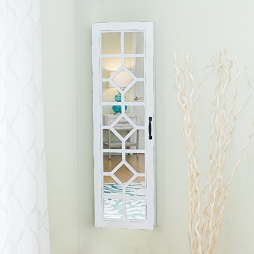 FirsTime & Co. White Eloise Jewelry Armoire, Necklace Organizer for Bedroom Storage, Full Length Mirror Wall Vanity, Wood, Farmhouse, 43 x 14 inches - WoodArtSupply