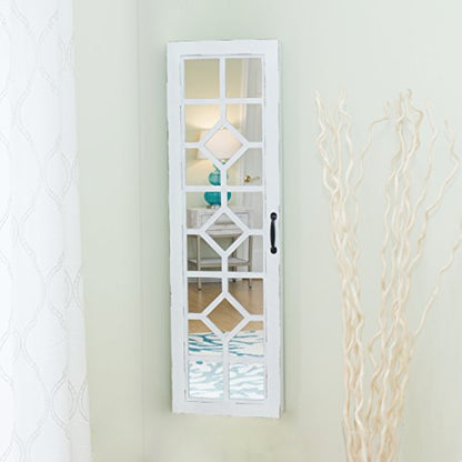 FirsTime & Co. White Eloise Jewelry Armoire, Necklace Organizer for Bedroom Storage, Full Length Mirror Wall Vanity, Wood, Farmhouse, 43 x 14 inches - WoodArtSupply