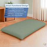 Cottington Lane Traditional Japanese Shikibuton Futon Cover, King Size Premium Cotton Zippered Floor Mattress Slipcover, Soft Durable, Ideal for Dorm Rooms, Guest Rooms, Sage Cottington Lane