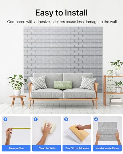 Soundproof Wall Panels Self-Adhesive Acoustic Panels Sound Absorbing Panels 12 Pack Noise Cancelling Wall Panels Brick Soundproof Adhesive Panels For Wall Decoration, Acoustic Treatment 12"×12"×0.4" Soundsbay