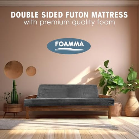 Foamma Memory Foam Futon Mattress, Double-Sided Foldout Couch Futon Mattress, 6" x 60" x 80" Queen Size (Charcoal), Corduroy Fabric - Heavy Duty Sofa Bed, Thick Corded Cushion (Frame NOT Included) Foamma