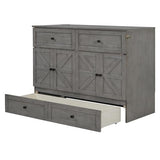 YOPTO Full Size Murphy Bed Chest,Folding Storage Wall Bed with Large Drawers,USB Ports & 2 Three-Prong Outlets,Hidden Cabinet Platform Bed W/Wood Slats Support,for Bedroom,Guest Room,Brushed Gray YOPTO