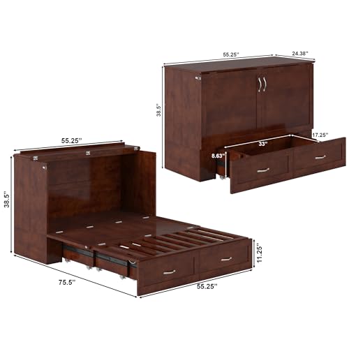 AFI Hamilton Full Murphy Bed Chest with Mattress, Storage, and Built-in Charger in Walnut AFI