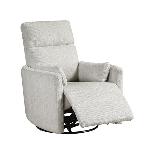 Lexicon Upholstered Swivel Recliner Chair - 360 Swivel Accent Chair Nursery Glider, Manual Recliner with Pull Handle, Microfiber, 2 Pillows, Easy Pull-Handle for Living Room/Bedroom/Apartment, Beige
