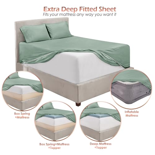 Hearth & Harbor Extra Deep Pocket Sheet Sets, Luxury Soft 6 Piece Bed Sheet Set Fits Mattress 18-24 Inches - Queen, Sage Green New Hearth & Harbor