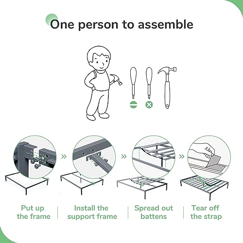 Novilla Queen Metal Platform Bed Frame with Wood Slat Support – Easy Assembly, White Finish Novilla