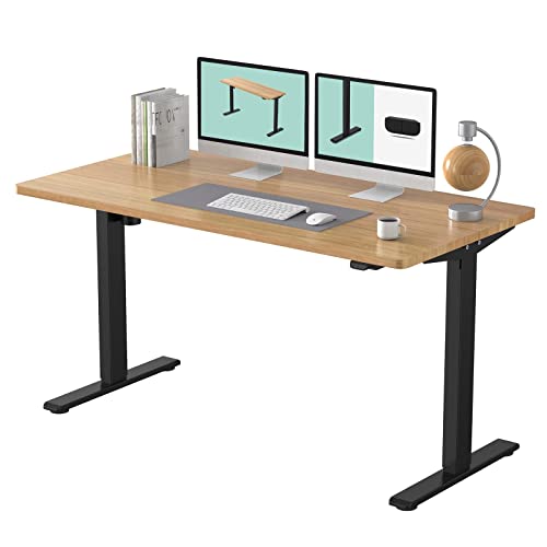 FLEXISPOT Standing Desk Height Adjustable Desk Electric Sit Stand Desk Home Office Table (55x28 Black+Maple 2 Packages) - WoodArtSupply