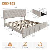 Garvee King Size Bed Frame, Upholstered Platform Bed Frame with Storage Drawers, Mattress Foundation with Solid Wooden Slats Support, No Box Spring Needed, Beige Garvee
