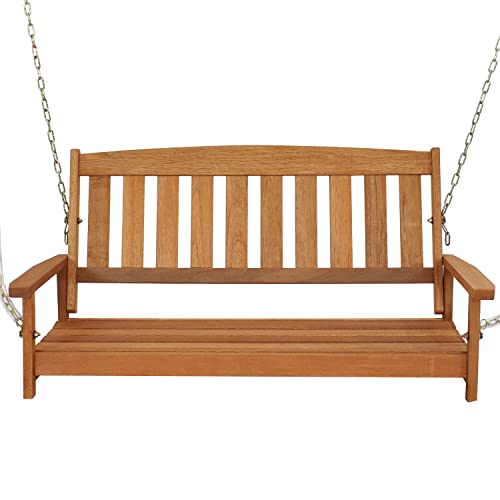 Sunnydaze 47-Inch 2-Person Meranti Wood Porch Swing with Hanging Chains - WoodArtSupply