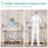 WINAZ Small White Portable Adjustable Rolling Kids Desk with Drawers & Storage Shelf, 32 Inch Mobile Standing Vanity Desks with Wheels, Couch Sofa Side Laptop Craft Table for Bedroom Home Office WINAZ