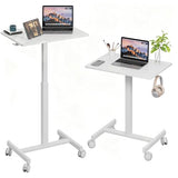 Gamork 18.9 * 25.6 inch Mobile Standing Desk,T Shaped Pneumatic Adjustable Height Stand Up Desk,with Lockable Wheels,Ergonomic Standing Side Table for Home Office Work Computer Workstation White Gamork