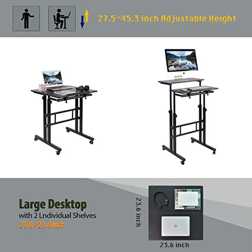 AIZ Double Table Mobile Standing Desk, Adjustable Computer Desk with Rolling Wheels, Portable Laptop Table for Standing or Sitting, Home Office Computer Workstation for Adults or Children AIZ