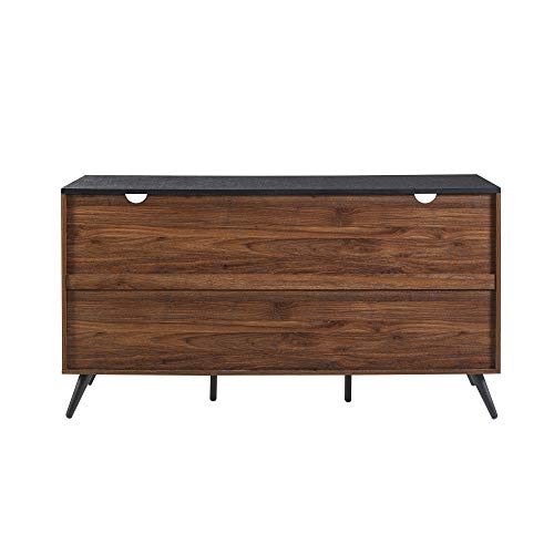 Walker Edison Modern 4 Drawer Sliding Door Wood Cabinet Buffet Entryway Serving Storage Cabinet Doors Dining Room Console, 59 Inch, Black and Dark Walnut Walker Edison