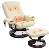 WENTUM 8-Point Massage Recliner with Ottoman, Heated PU Leather Reclining Chair w/Solid Wood Base, Indoor Lounge TV Chair with Footrest for Living Room and Bedroom, Beige WENTUM
