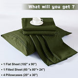 Homiest Extra Deep Pocket Queen Size Sheets Set, 6 Pieces Soft Olive Green Sheets 18-24 Inch Deep Pocket Bed Sheets, Hotel Luxury 1800 Thread Count Microfiber Bed Set Fits Ultra Deep Mattress Homiest
