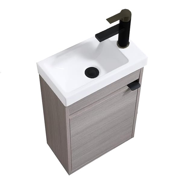 Wenore Home 16 Inch Bathroom Vanity with Sink Combo,Wall Mounted Cabinet Set for Small Space,Floating Bathroom Vanity with Sink,Small Bathroom Vanity with Forest Oak Wenore Home