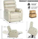 SDKOLPBNMZX Cream White Genuine Leather Dual Motor Electric Lift Recliner Chair for Elderly with Heat Massage Lay Flat Function USB Charging Ports Side Pockets Comfortable Living Room Seating SDKOLPBNMZX
