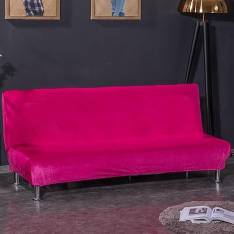 vannawong Folding Sofa Slipcover Stretch Armless Futon Couch Covers Plush Velvet Soft One Piece T Cushion Sleeper Bed Lounge Covers Removable Solid Color Hot Pink 160-190cm/62-74 vannawong