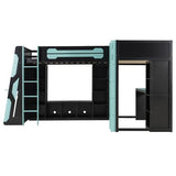 MERITLINE Twin Size L-Shaped Loft Bed with USB Ports and Desk for Boys, Gaming Loft Bed with LED Lights, Storage Shelves and TV Stand for Teens Adults, Reversible Layout, No Box Spring Needed, Blue MERITLINE