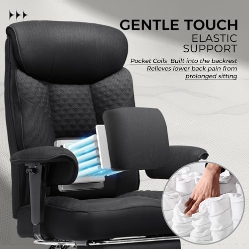 GTRACING Big and Tall Office Chair 400LBS Wide Ergonomic Fabric Deluxe Embossing Designed Gaming Chair with Foot Rest,150°Reclining Adjustable Armrests Pocket Spring Back Support and Pillow GTRACING