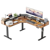 Klicelor L Shaped Standing Desk with Shelf, 63 x 55 inch Height Adjustable Corner Desk, Sit-Stand Workstation with Memory, 264lbs Load Capacity, Rustic Brown Klicelor