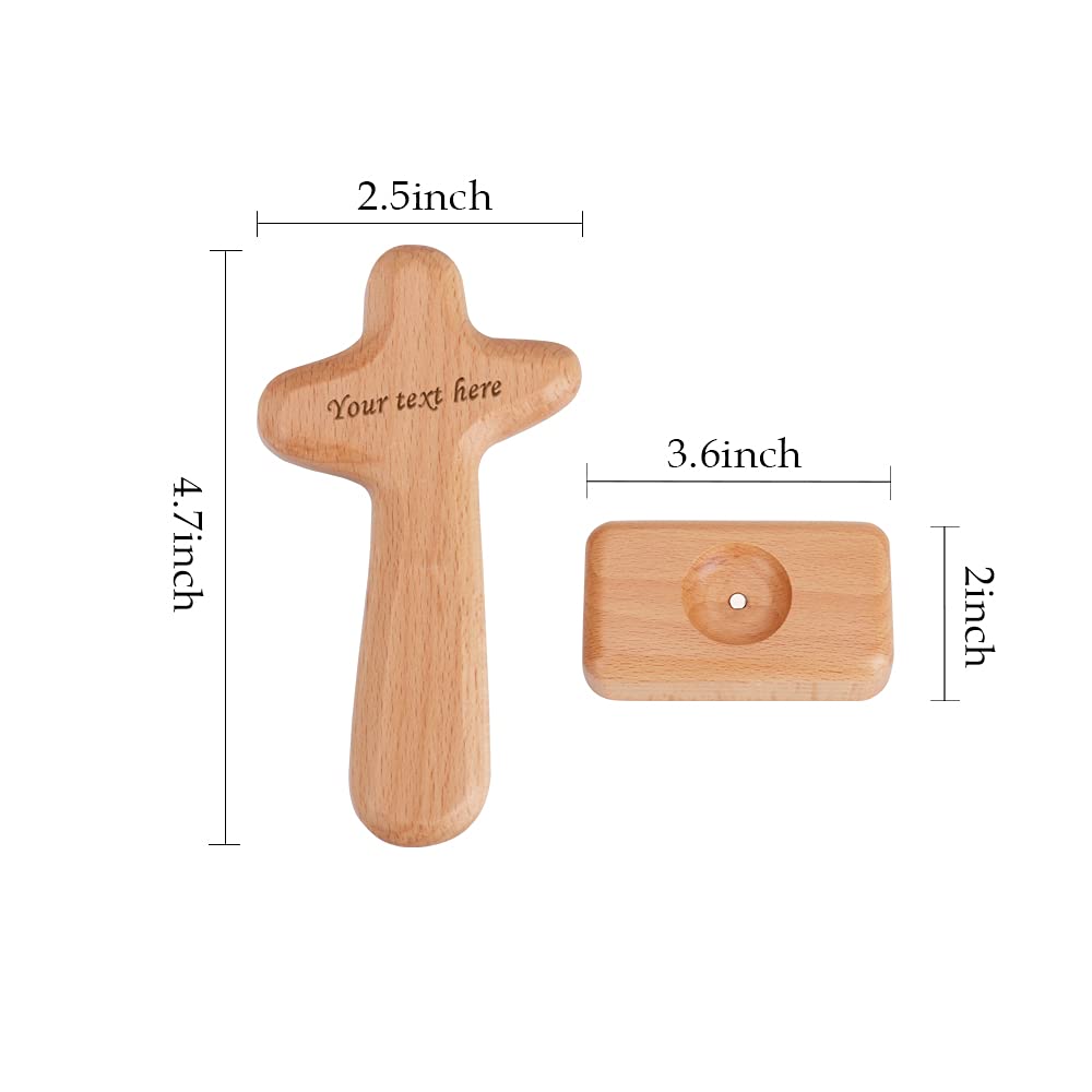 Customized Engraving Name/Text Crosses Healer Prayer Personalized Wooden Cross Decoration for Table Hand Held Cross Made to Perfectly Fit in Your Hand Gifts PHOENIXTANG