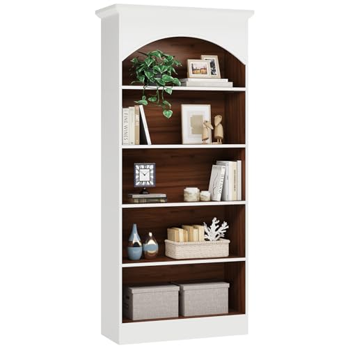 LITTLE TREE 70.9" White & Oak 5-Tier Vintage Bookshelf with Open Shelves LITTLE TREE