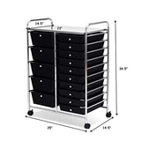 15 Drawer Rolling Storage Cart, Mobile Utility Cart with Lockable Wheels, Drawers, Multipurpose Organizer Cart for Home, Office, School, Black COSTWAY