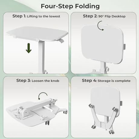 JYLH JOYSEEKER Foldable Mobile Standing Desk, 27"×21" Portable Rolling Laptop Cart with 90° Tiltable Board, Height Adjustable Workstation with Wheels, Folding Table for Home Office, White JYLH JOYSEEKER