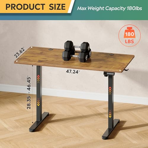 DEVAISE 48 Inch Electric Standing Desk, 3 Adjustable Height Stand up Desk for Home Office, Ergonomic Sit to Stand Desk with LED Touchscreen and Hook, 3 Memory Preset Computer Desk (Rustic Brown) DEVAISE