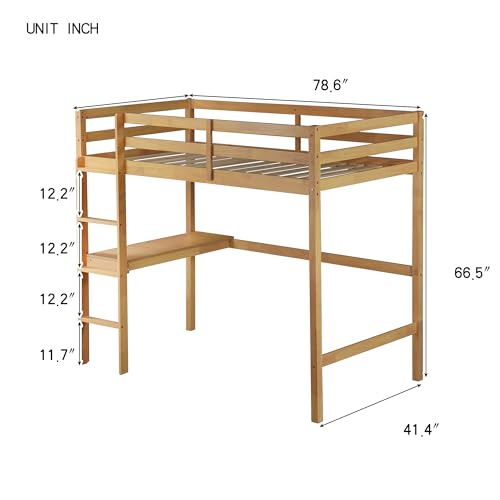 Bellemave Twin Loft Bed with Desk,Loft Bed for Kids, Boys, Girls,Wooden Loft Be Frame with Desk and Ladder, Natural Bellemave