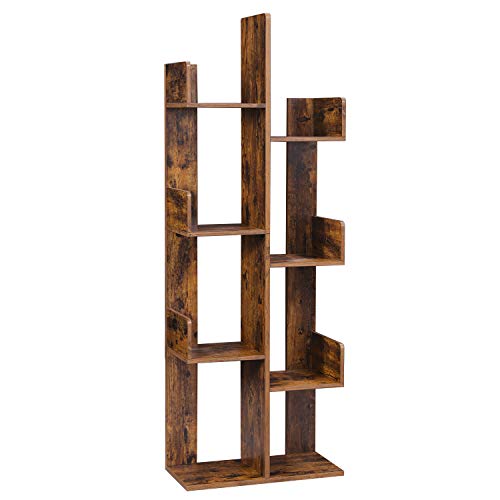 Tree-Shaped Bookshelf with 8 Storage Shelves in Rustic Brown by VASAGLE - WoodArtSupply