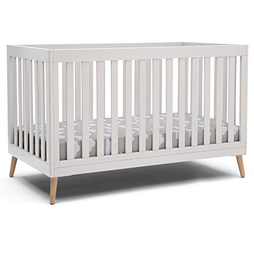 Delta Children Essex 4-in-1 Convertible Baby Crib, Bianca White with Natural Legs - WoodArtSupply