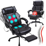 Massage Office Chair with Foot Rest 6 Points Vibration and Heat Home Office Desk Chairs for Heavy People 400lbs Reclining Managerial Chairs Ergonomic Executive Chair (Black) HESL