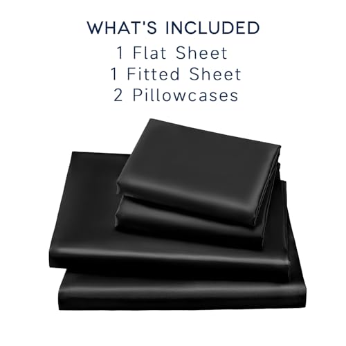 GOLAL Satin Sheets Queen Size - 4 Pieces Luxury Silky Soft Bed Sheets, Wrinkle-Free Black Satin Silk Sheet Set with 1 Deep Pocket Fitted Sheet, 1 Flat Sheet, 2 Pillow Cases GOLAL