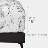 HYPREST Floral Sheets Queen Size,18 inches Deep Pocket Sheets, 1800 Thread Count Black and White Leaf Floral Bed Sheets Soft Breathable Cute Aesthetic Shabby Chic Bed Sheets, Oeko-Tex Certificated. HYPREST