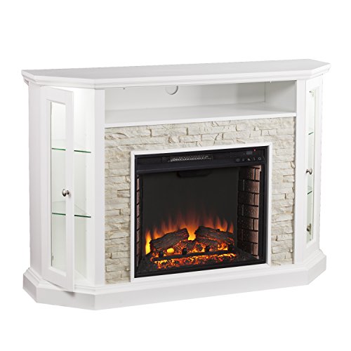 SEI Furniture Redden Faux Stone Convertible Electric Media Storage Corner Fireplace, Fresh White SEI Furniture