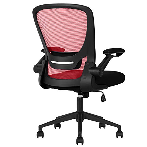 Home Office Chair Ergonomic Desk Chair Mesh Computer Chair with Lumbar Support Flip-up Arms Swivel Rolling Executive Task Chair Adjustable Chair for Adults(Red) BestOffice