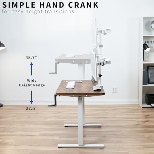 VIVO Compact Hand Crank Stand Up Desk Frame for 37 to 77 inch Table Tops, Ergonomic Standing Height Adjustable Base with Foldable Handle, White, DESK-M051MW VIVO