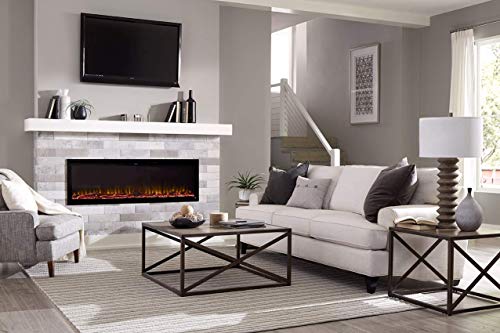 Touchstone Sideline Elite Smart 72” WiFi-Enabled Electric Fireplace - 80038 - in-Wall Recessed - 60 Color Combinations - 1500/750 Watt Heater (68-88°F Thermostat) - Black - Log, Crystals & Driftwood