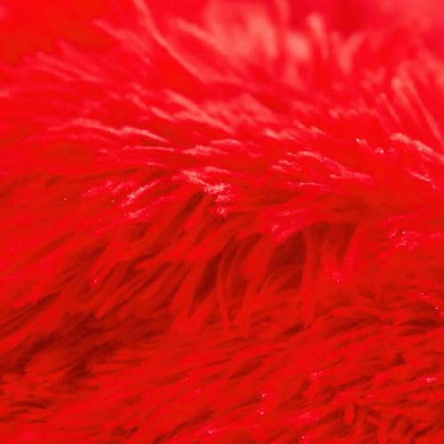 HAIHUA Plush Red Comforter Cover Queen Set, Soft Shaggy Faux Fur Red Bedding Queen Set 3 Pieces (1 Fluffy Duvet Cover + 2 Fuzzy Pillow Cases) Furry Bed Set, Zipper Closure HAIHUA