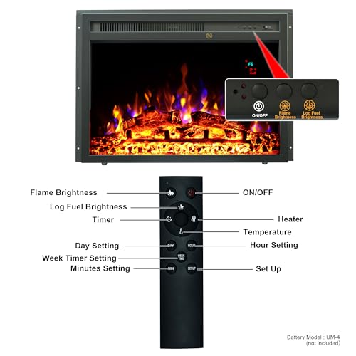 23" Electric Fireplaces Inserts, Recessed Fireplace Heater with Thermostat, 5 Flame&Fuel Bed Brightness,Timer VINEMOUNT