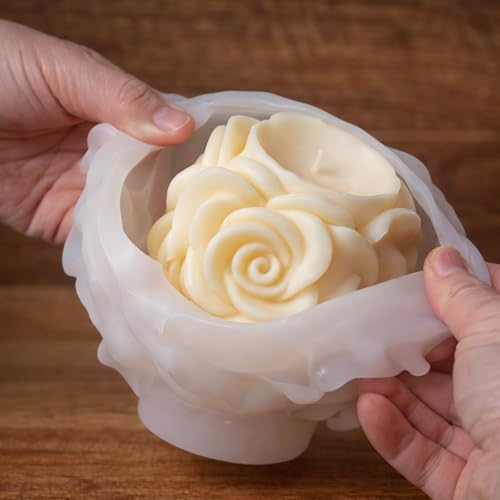 Rose Candle Molds Valentines Rose Silicone Mold Flower Shape Soap Molds Roses Flower Column Candle Molds for Candles Making Soap DIY Polymer Clay Craft Plaste Epoxy Resin Valentine Mother Day Decor